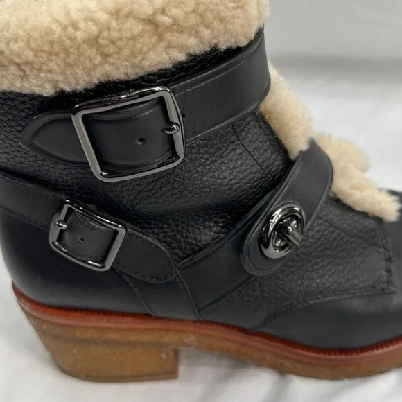 Coach Preston Leather Shearling Ankle Boots Size 9.5B Block Heel Side Zip - Picture 13 of 13
